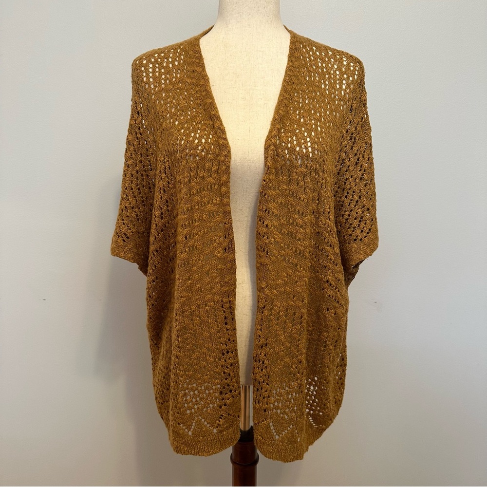 Women's Open Knit Cardigan Sweater - Mustard